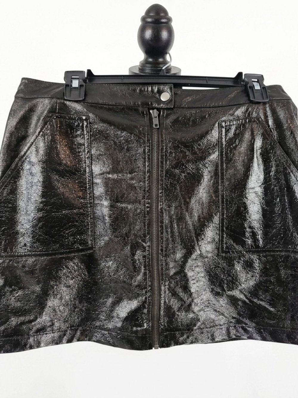 MINKPINK Black Patent Zip-Front Mini Skirt